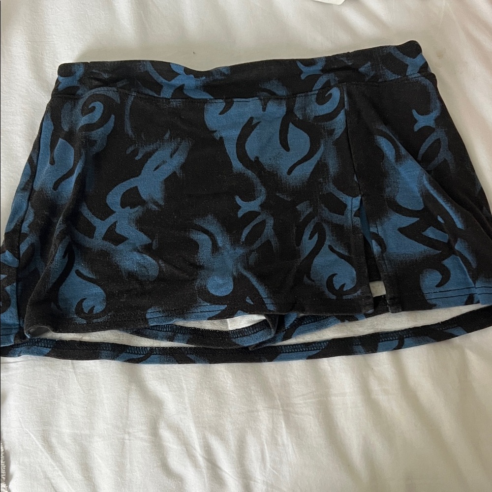 Urban Outfitters Black Mini Skirt with Blue Abstract Print